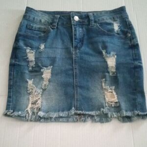 Stylish Blue Distressed Mini Skirt